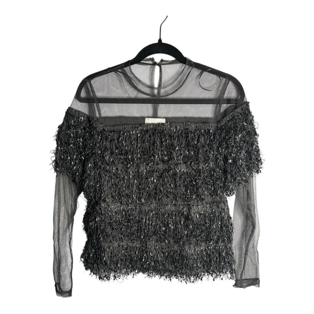 Chloe Oliver Galleria Black Long Sleeve Embellished & Mesh Blouse XS